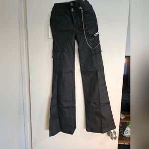 Black Cargo Pants with Chain Detail